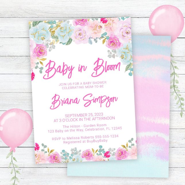 Baby in Bloom Pink Blue Peach Floral Baby Shower Invitation (Creator Uploaded)