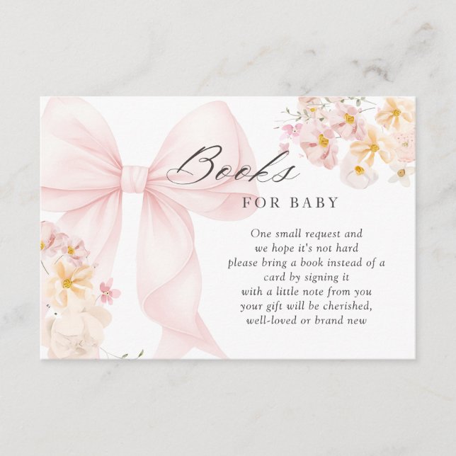 Baby in Bloom Pink Bow Baby Shower Books for Baby Enclosure Card (Front)