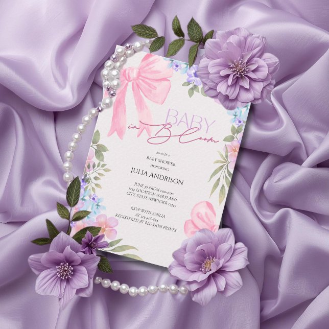 Baby In Bloom Pink Bow Baby Shower Invitation (Créateur téléchargé)