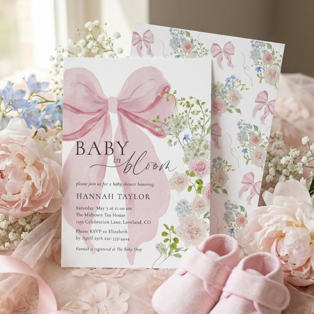 Baby in Bloom Pink Bow Baby Shower Invitation (Creator Uploaded)