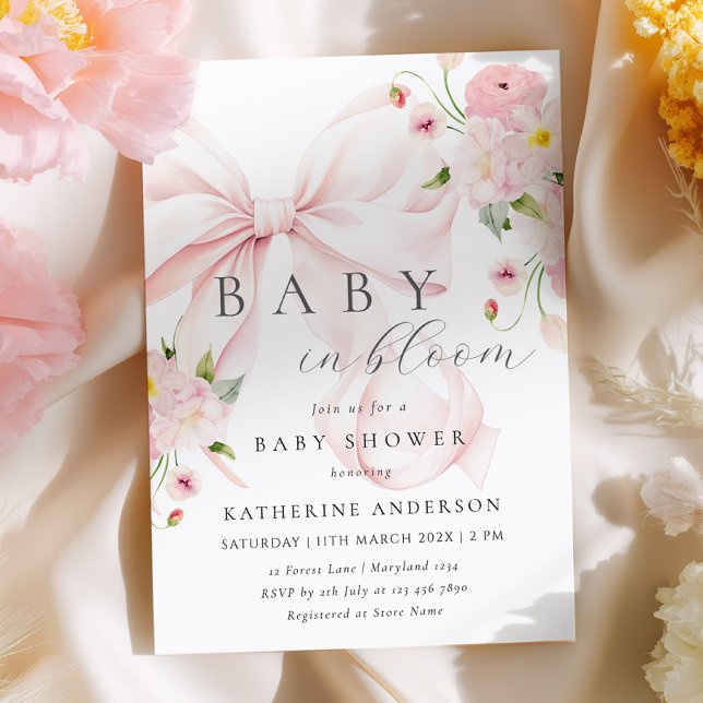 Baby In Bloom Pink Bow Baby Shower Invitation (Creator Uploaded)
