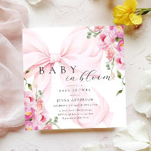 Baby In Bloom Pink Bow Baby Shower Invitation