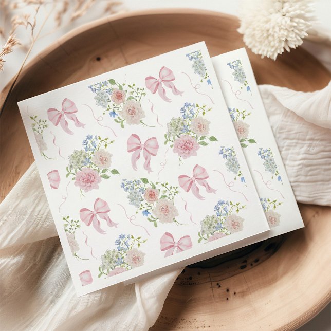 Baby in Bloom Pink Bow Floral Baby Shower Napkin (Creator Uploaded)