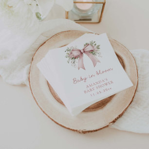Baby In Bloom Pink Bow Girl Baby Shower Napkin