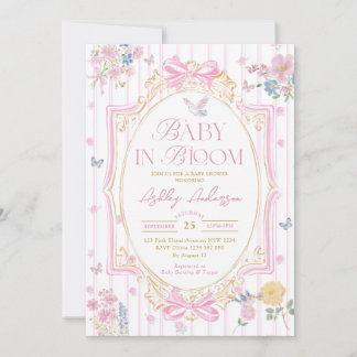 Baby In Bloom Pink Bow Whimsical Baby Shower Invitation