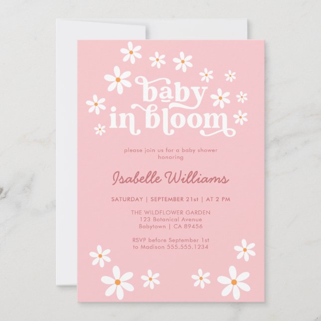 Baby in Bloom Pink Daisy Baby Shower Invitation (Front)