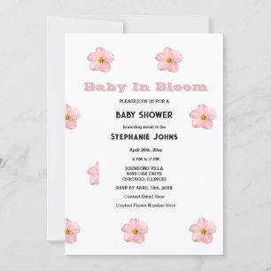 Baby In Bloom Pink Floral Baby Shower Girl Trendy Invitation