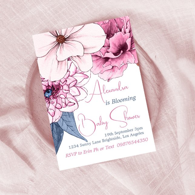 Baby In Bloom Pink Floral Baby Shower  Invitation (Creator Uploaded)