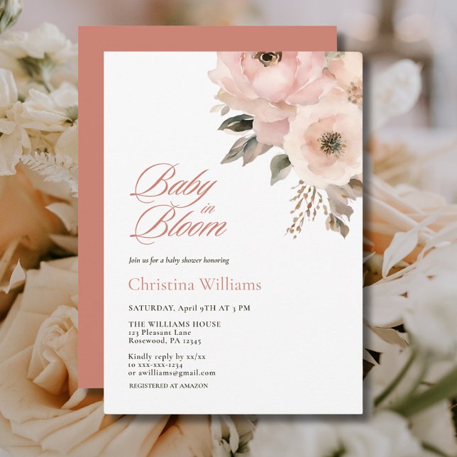 Baby in Bloom Pink Floral Baby Shower Invitation (Creator Uploaded)