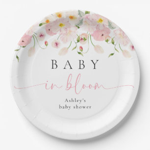 Baby In Bloom Pink Floral Baby Shower Paper Plate