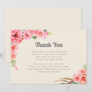 Baby In Bloom Pink Floral Baby Shower Thank You Invitation
