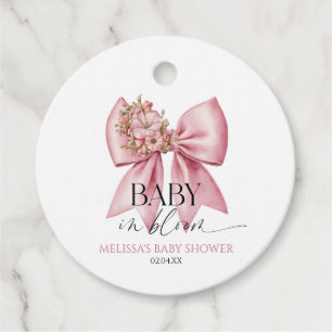 Baby In Bloom Pink Floral Bow Baby Shower Favour Tags