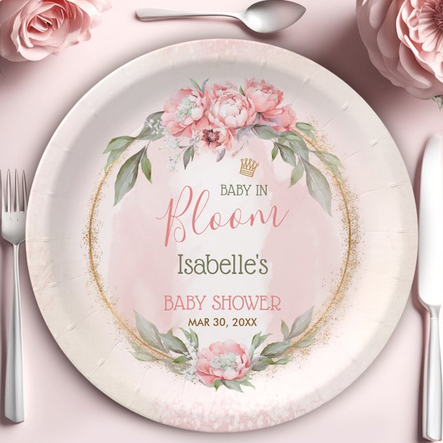 Baby In Bloom Pink Floral Elegant Girl Baby Shower Paper Plate (Baby In Bloom Pink Floral Elegant Girl Baby Shower Paper Plates)