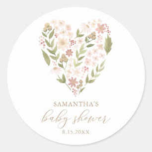 Baby in Bloom Pink Floral Heart Baby Shower Classic Round Sticker