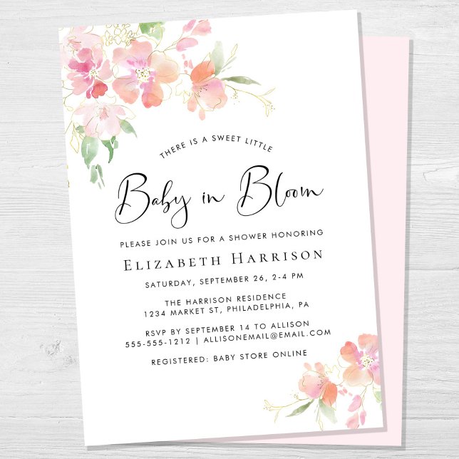 Baby in Bloom Pink Floral Shower Invitation (Creator Uploaded)