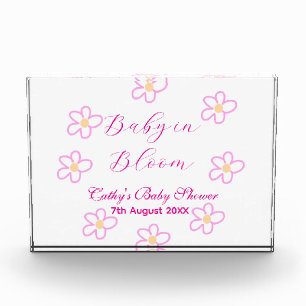 Baby in bloom pink flower baby shower simple elega photo block