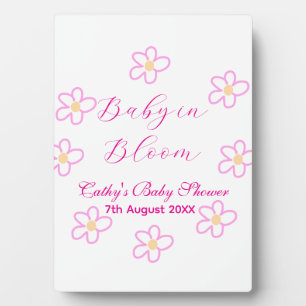Baby in bloom pink flower baby shower simple elega plaque