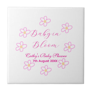 Baby in bloom pink flower baby shower simple elega tile