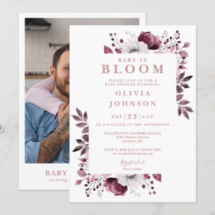 Baby In Bloom Pink Girl Floral Photo Baby Shower Invitation