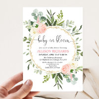 Baby in bloom pink gold greenery girl baby shower