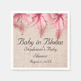 Baby in Bloom Pink Linen Florals Baby Shower Napkin