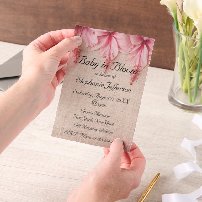Baby in Bloom Pink Linen Florals Baby Shower  Vellum Invitations (Handheld)