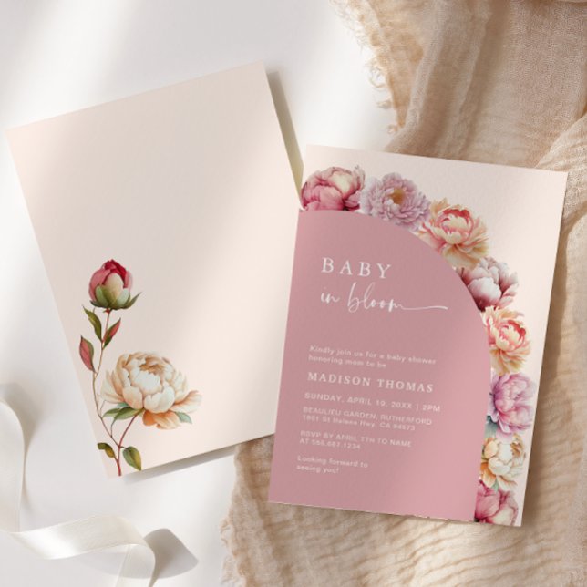 Baby In Bloom Pink Peony Arch Baby Shower  Invitation (Creator Uploaded)