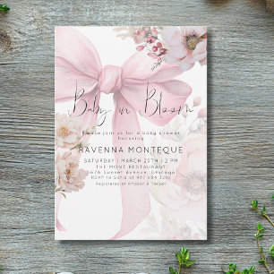 Baby in Bloom Pink Preppy Floral Bow Baby Shower Invitation