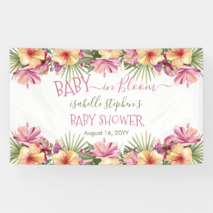 Baby in Bloom Pink Tropical Floral Baby Shower = Banner