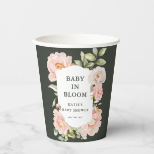 Baby in Bloom Pink Watercolor Floral Baby Shower Paper Cups