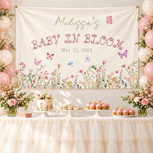 Baby in Bloom Pink Wildflower Butterfly Shower  Banner