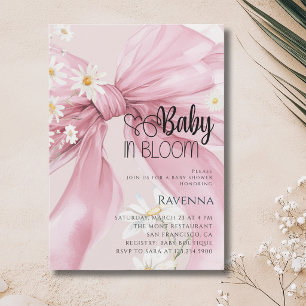 Baby in Bloom Preppy Bow Blush Daisy Baby Shower Invitation