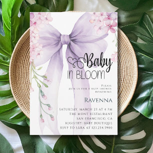Baby in Bloom Preppy Bow Lilac Floral Baby Shower Invitation