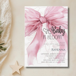 Baby in Bloom Preppy Bow Pink Floral Baby Shower Invitation