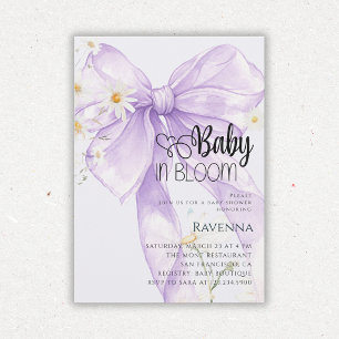Baby in Bloom Preppy Bow Purple Daisy Baby Shower Invitation