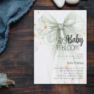 Baby in Bloom Preppy Green Bow Daisy Baby Shower Invitation