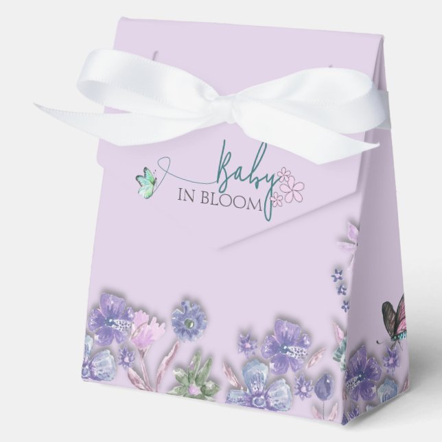 Baby In Bloom Purple Floral Baby Shower Party  Favor Box (Front)