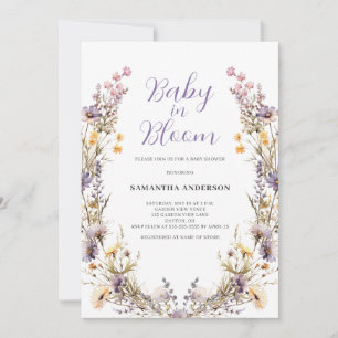 Baby In Bloom Purple Floral Girl Baby Shower  Invitation