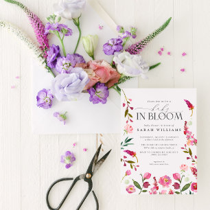 Baby In Bloom QR Code Watercolor Floral Shower Invitation