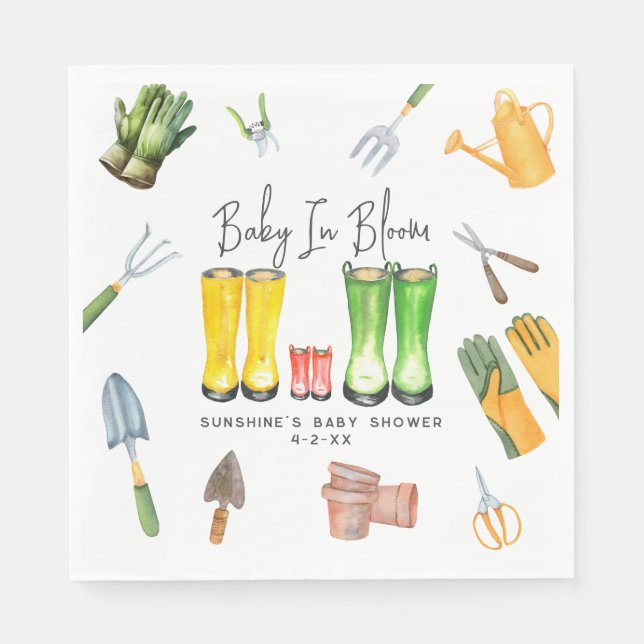 Baby In Bloom Red Rain Boots Gardening Baby Shower Napkin (Front)