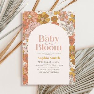 Baby in Bloom Retro Floral Arch Brown Baby Shower Invitation