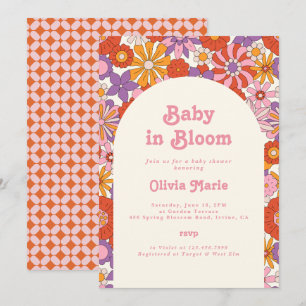 Baby in Bloom Retro Groovy Floral Baby Shower Invitation