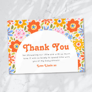 Baby in Bloom Retro Groovy Wildflowers Baby Shower Thank You Card