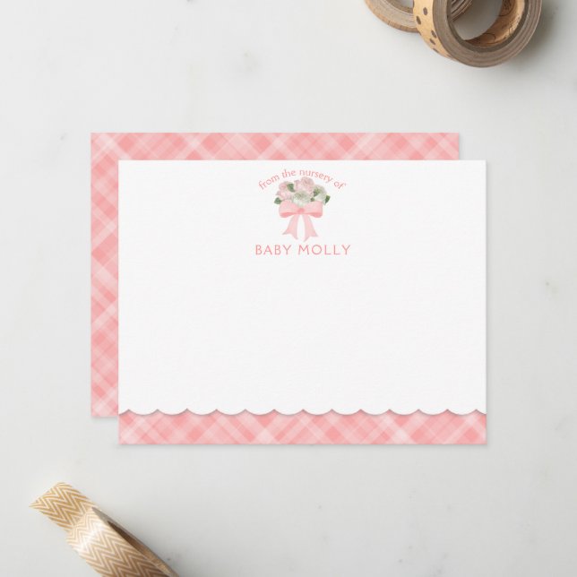 Baby in Bloom Roses & Ribbon Bouquet New Baby Girl Card (Front/Back In Situ)