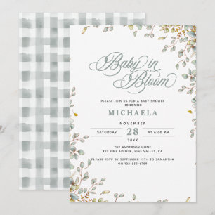 Baby In Bloom Rustic Baby Shower Watercolor Leaves Invitation