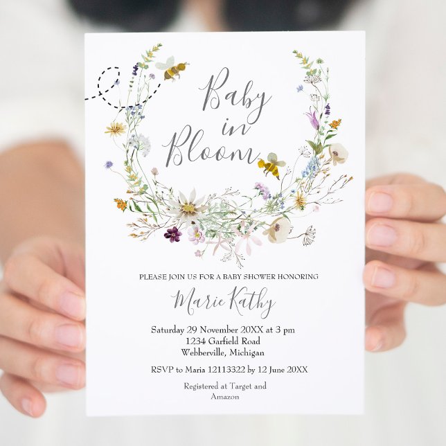 Baby in Bloom Rustic Bee Fleur sauvage Invitation (Créateur téléchargé)