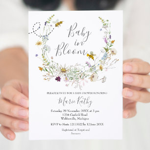 Baby in Bloom Rustic Bee Wildflower Invitation