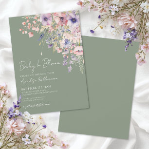 Baby In Bloom Sage Green Baby Shower Invitation