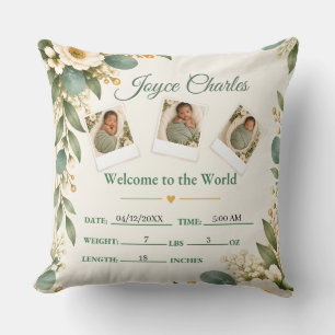 Baby in Bloom Sage Green Botanical Throw Pillow