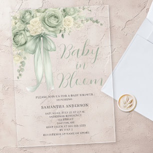 Baby In Bloom Sage Green Floral Baby Shower Acrylic Invitations